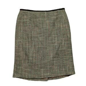 Cynthia Steffe Tweed Pencil Skirt with Velvet Trim Green and Brown Size 8